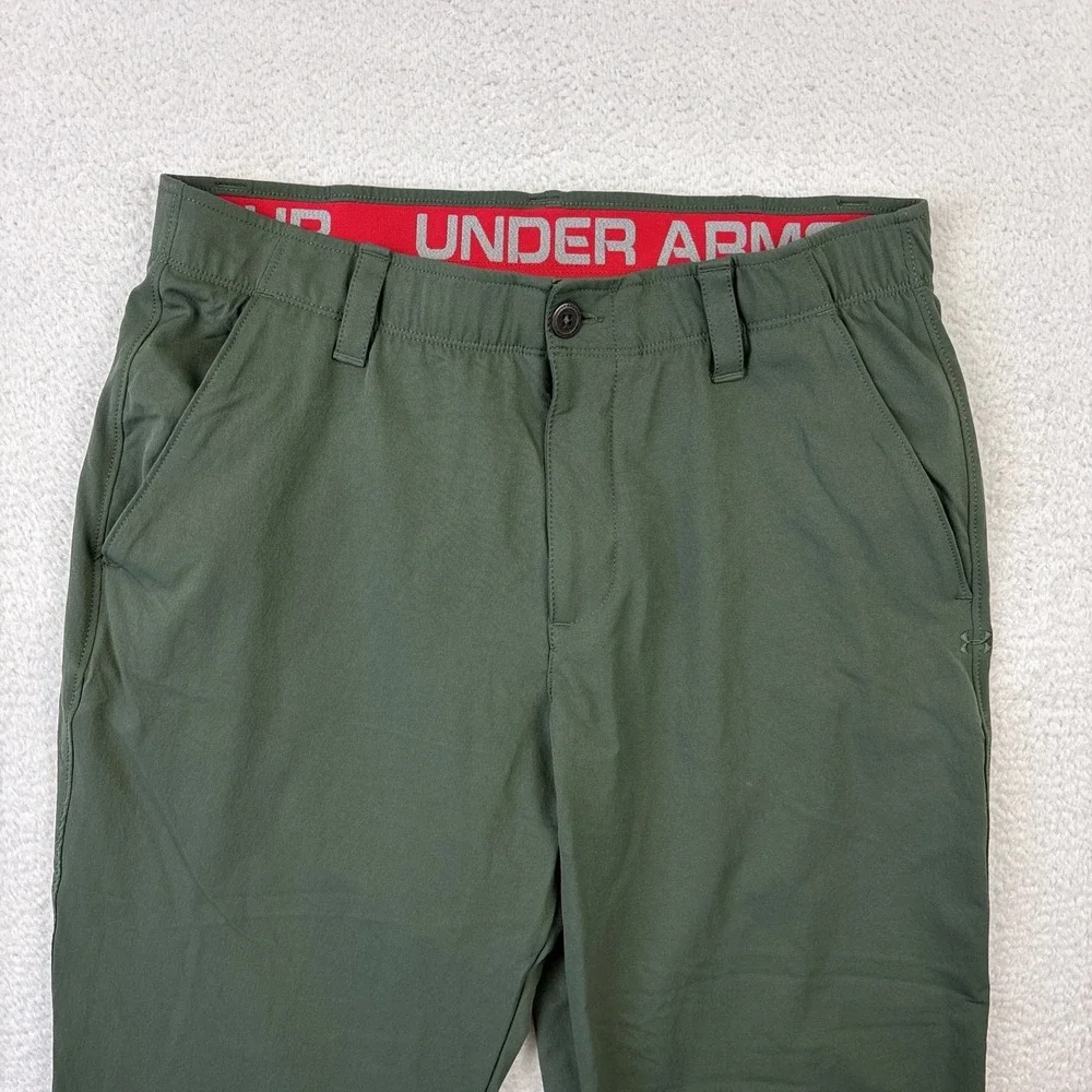 UNDER ARMOUR Mens Performance Golf Pants 34/32 Olive Green Loose Fit Lightweight